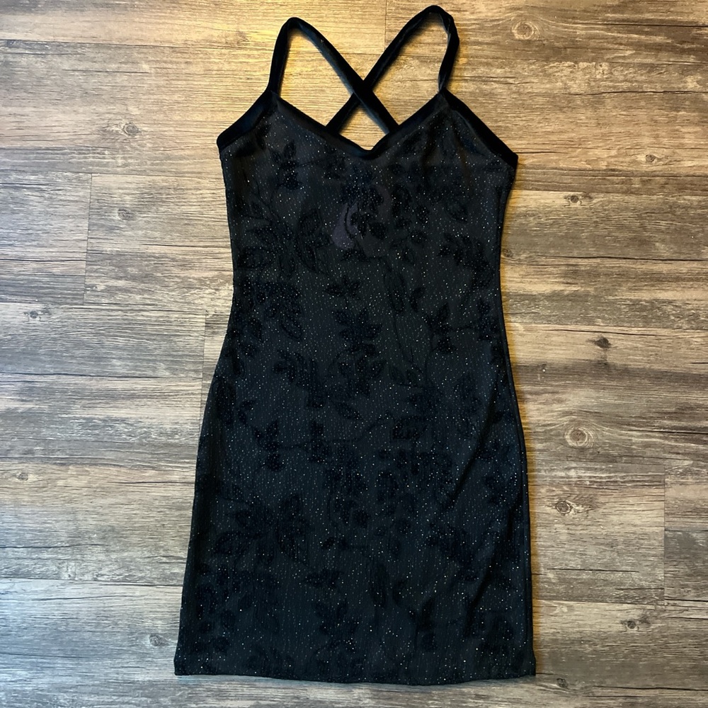 Cute Black Sheer Sparkly Floral Dress